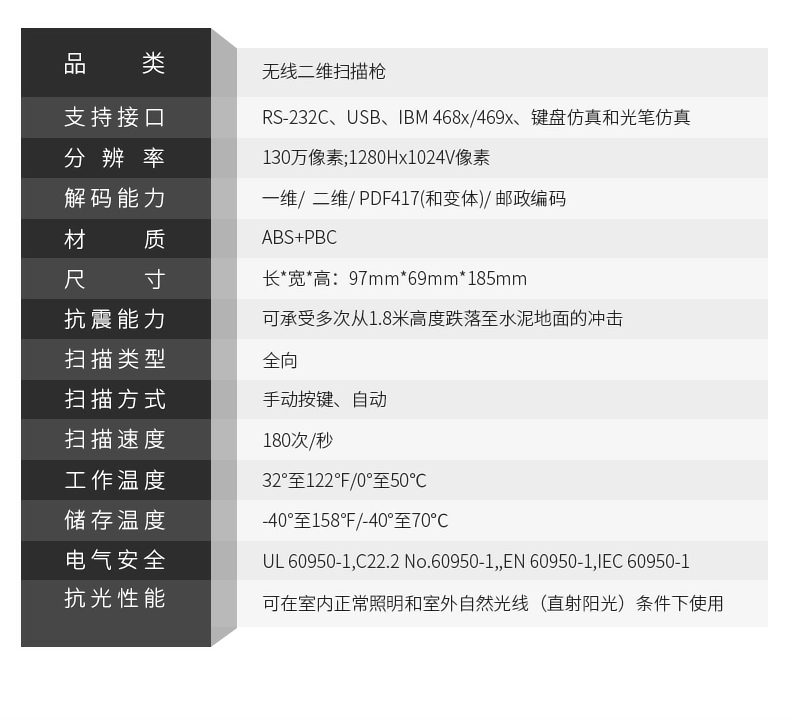 訊寶DS6878無(wú)線掃描槍參數(shù)