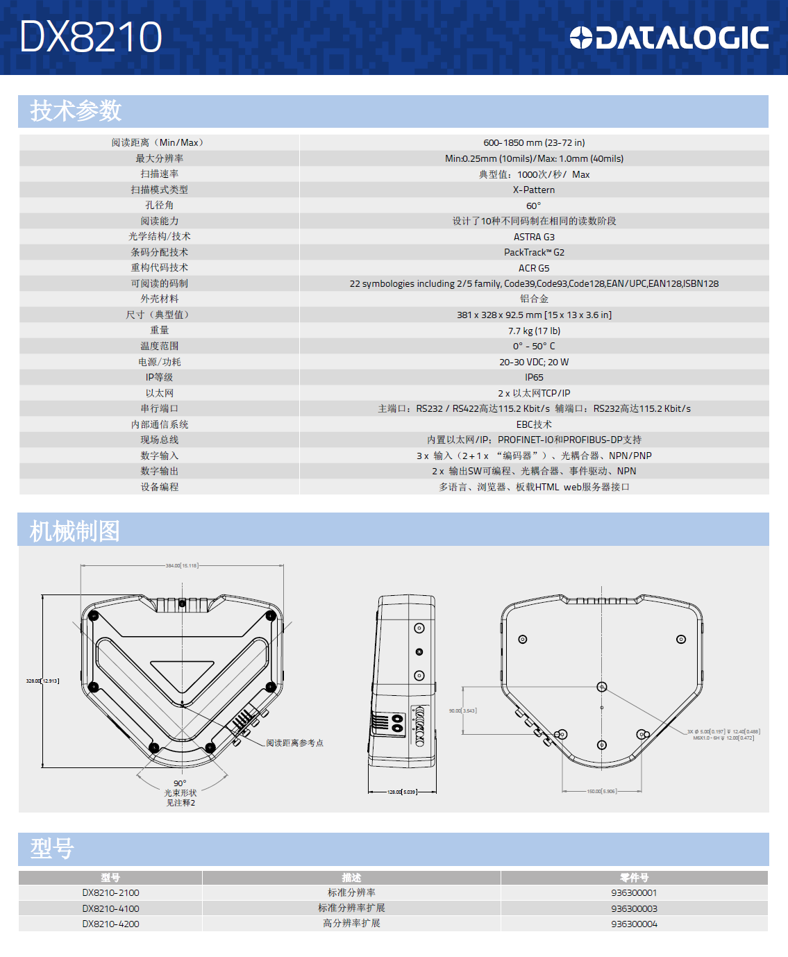 DX8210*方位條碼掃描固定式讀碼器型號(hào)、規(guī)格、尺寸詳細(xì)圖片展示